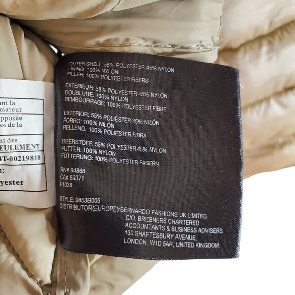 Bernardo Water Resistant Full Zip Packable Puffer Jacket Coat Taupe Medium - Picture 9 of 15